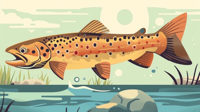 brown trout swimming in water clip art preview