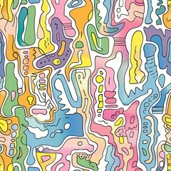Seamless doodle pattern, colorful with pastel colors, digital paper for printing, graphic design, product designs, stickers and many more.	
