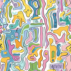 Seamless doodle pattern, colorful with pastel colors, digital paper for printing, graphic design, product designs, stickers and many more.	
