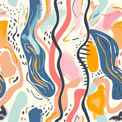 Seamless doodle pattern, colorful with pastel colors, digital paper for printing, graphic design, product designs, stickers and many more.	
