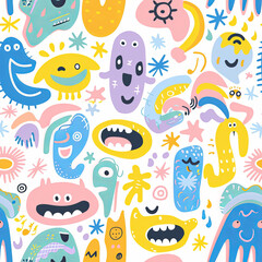 Seamless doodle pattern, colorful with pastel colors, digital paper for printing, graphic design, product designs, stickers and many more.	
