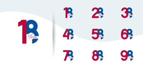 Fototapeta premium anniversary logo style set with blue and red color can be use for celebration moment