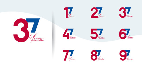 anniversary logo style set with blue and red color can be use for celebration moment