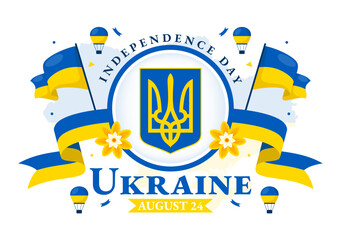 Happy Ukraine Independence Day Vector Illustration on 24 August with Ukrainian Flag Background in National Holiday Flat Cartoon Background