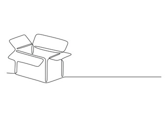 Continuous one line drawing of open box vector illustration. Pro vector