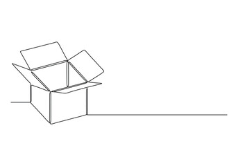 Continuous one line drawing of open box vector illustration. Pro vector