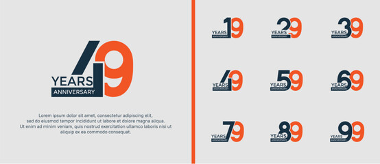 anniversary logo style set with black and orange color can be use for celebration moment