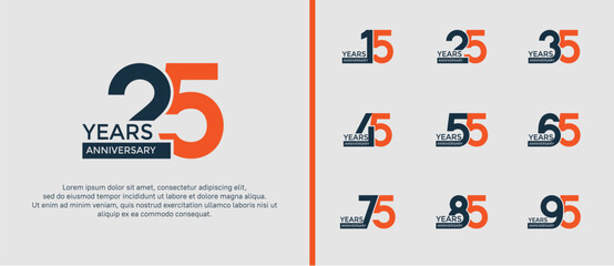 anniversary logo style set with black and orange color can be use for celebration moment