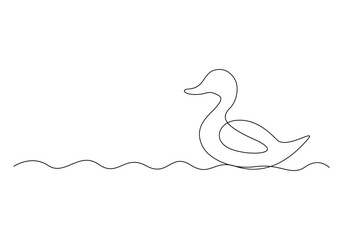 Continuous one line drawing of duck. Isolated on white background vector illustration 