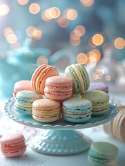 Dreamy pastel macarons with sparkles. 