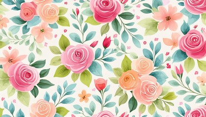 allover multi motif flowers ornament seamless pattern with watercolor flowers pink roses repeat floral texture vintage background hand drawing perfectly for wrapping paper wallpaper fabric print