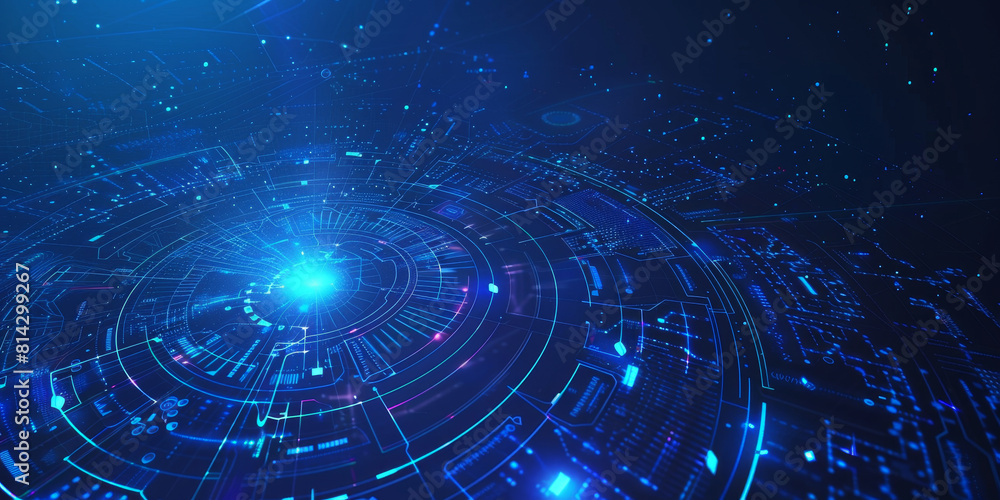 Poster futuristic blue circuit board technology - this high-tech image features a complex blue circuit boar