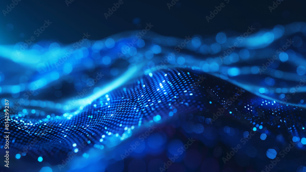 Poster digital blue particles wave abstract background - this image depicts an abstract wave of blue partic