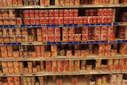 Decize, France - september 17th 2022: Canned pasta products