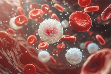 3d render red blood and white blood cells, science and medical concept.