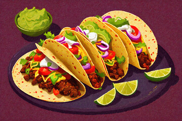a plate of tacos with a variety of ingredients AI