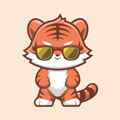 Fototapeta premium Cute Tiger Mascot Wearing Summer Glasses