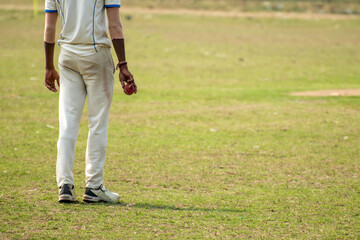 Obraz premium Cricket fast bowler ready to running steps and start up stance