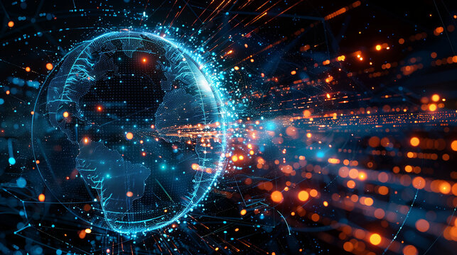 "Digital World Globe in Overdrive: Earth's Hyperconnected Network Zooming at Insane Speeds, Rapid Data Transfer in a Wild Rush and Intense Exchanges"