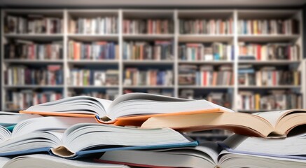 Blurred bookstore with reading books on tables