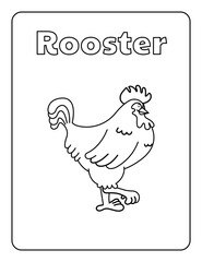 Animal Cartoon Coloring Page for kids Black and white Farm Animals Zoo activities Rooster