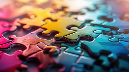 Colorful jigsaw puzzle pieces, business idea, teamwork and success concept, Close up illustration .