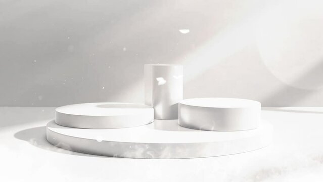 podium silver metal platform  with white background 3d stage pedestal. seamless looping overlay 4k virtual video animation background