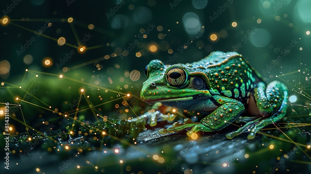 Wall mural big data visualization. a digital frog in flow information. information aesthetic design. generative