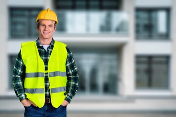 Happy smart engineer man in work clothes