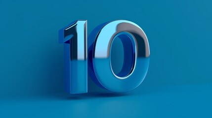 A realistic glossy number 10 in 3D style imitation, displayed prominently on a blue background