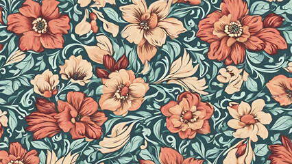Vintage Elegance: Intricate Floral Design on Teal Wallpaper