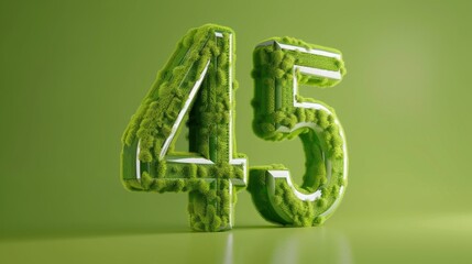 Realistic glossy number 45 in 3D style imitation on a green background for number stock videos and royalty-free footage