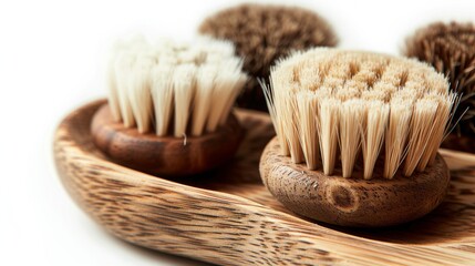 spa treatment brush set, including brushes for dry brushing, isolated on white.