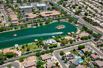 Water Ski in your own neighborhood, aerial view in Gilbert, Arizona