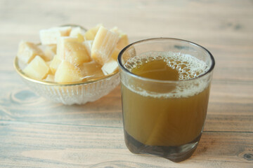 Sugarcane juice on a table 