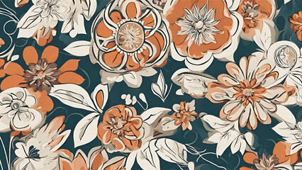 Vibrant Blooms: Detailed Floral Design on Dark Teal