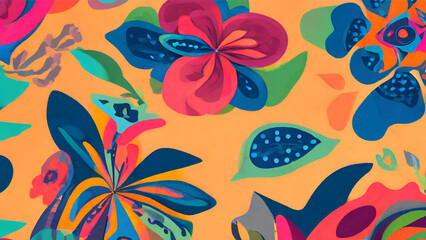Blossoming Abundance Vibrant Floral Illustration on Canvas