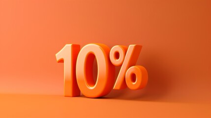 A realistic glossy 10 percent sign in 3D style imitation on an orange background, symbolizing a percentage off sale