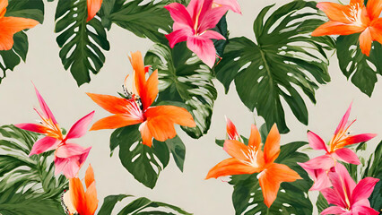 A Seamless Pattern With Exotic Tropical Flowers