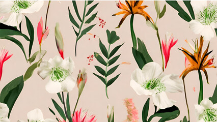 A Seamless Pattern With Exotic Spring Floral