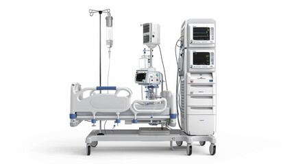 An IV stand with multi-channel infusion pump, isolated on a white background.