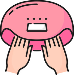 Nail dryer, manicure service color line icon portraying female hands in uv lamp. Isolated vector linear sign with modern item for quick, efficient and stylish manicure and nail curing