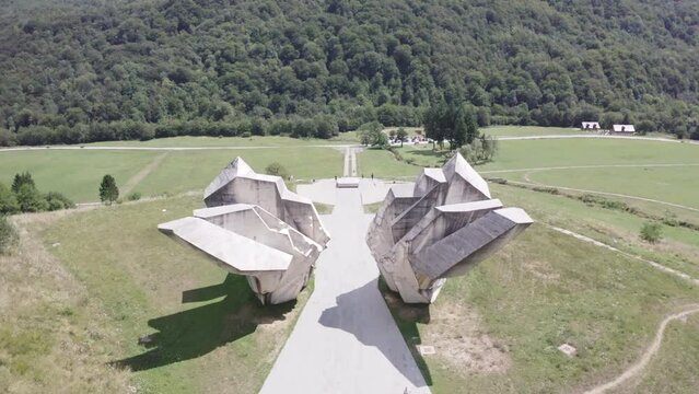 The big white monument Tjentiste spomenik in Sotizka National Park