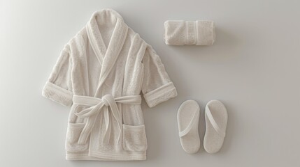 a luxurious spa robe and matching slippers, set against a pure white background.