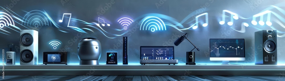 Leinwandbilder 3d product display background featuring a smart home automation system with minimalist style