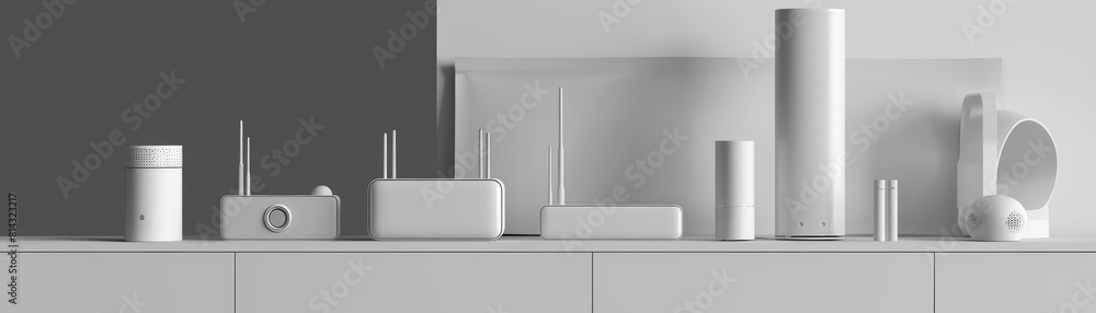 Poster 3d product display background featuring a smart home automation system with minimalist style