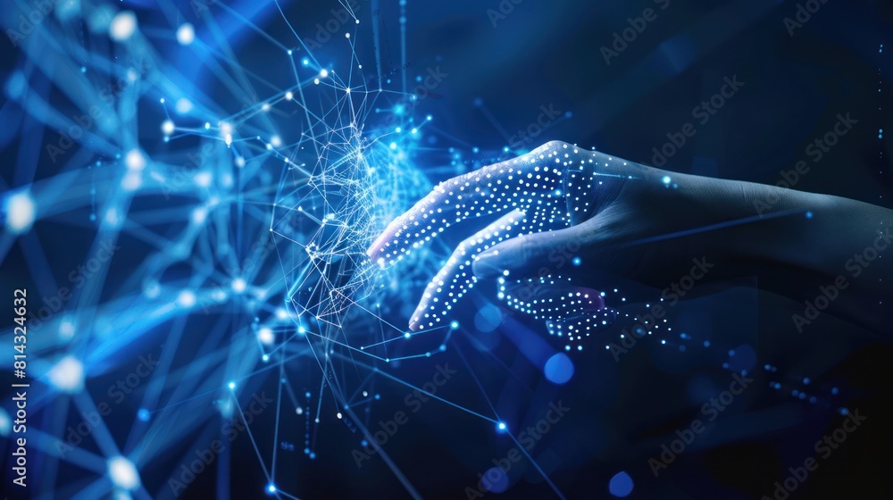 Poster hand touching abstract network ,global network connection concept, abstract concept