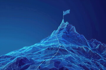 blue line of mountain with a path to the top, success achievement concept, successful concept