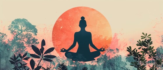 Abstract modern art collage portrait of a serene yoga session on International Yoga Day