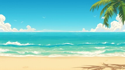 Obraz premium Tropical sunset on the beach with palm trees silhouette
